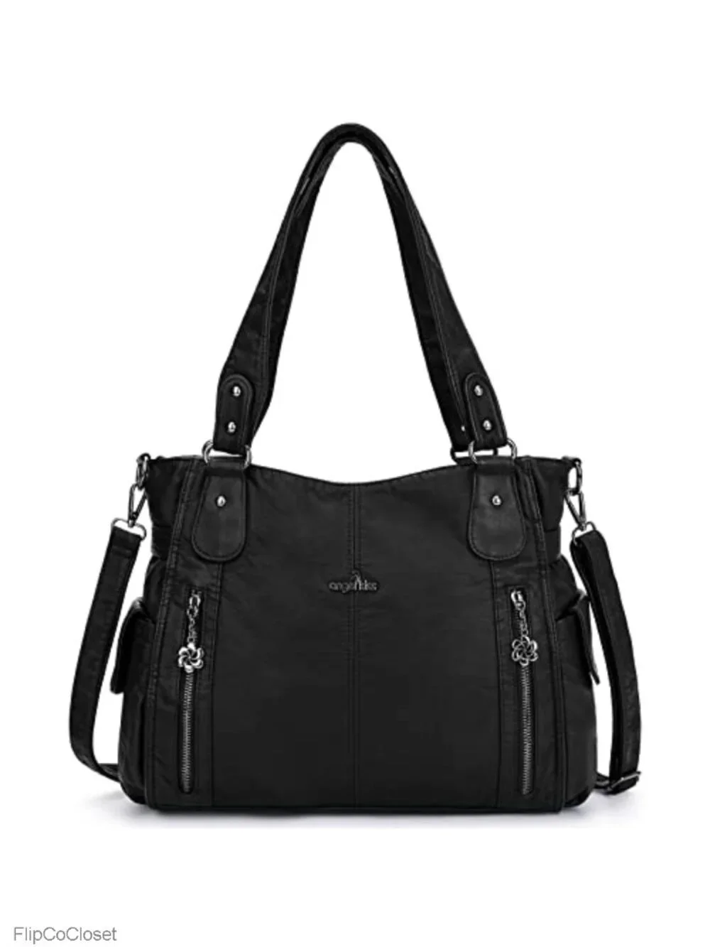Washed PU Leather Hobo Shoulder Bag Vegan Convertible Crossbody Purse